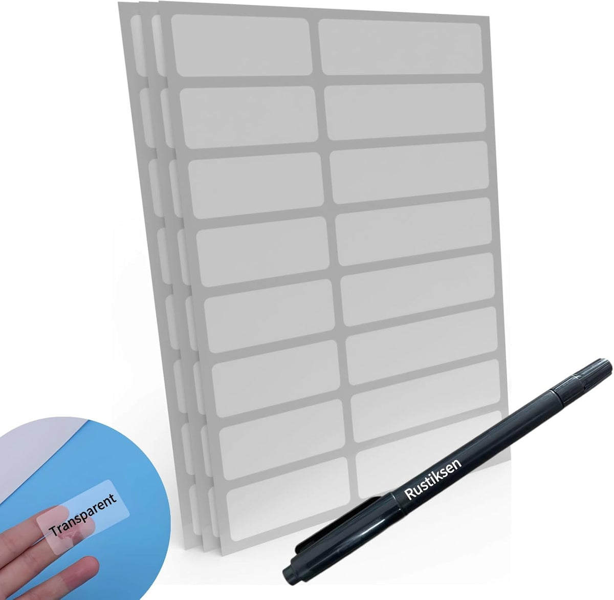 320-Pack Clear Waterproof Name Labels with Marker - Durable, Washable, Sticky Adhesive Labels for Container, Water Bottles, Drinks Cups, Books and Supplies, Toiletries, Workplace, Household