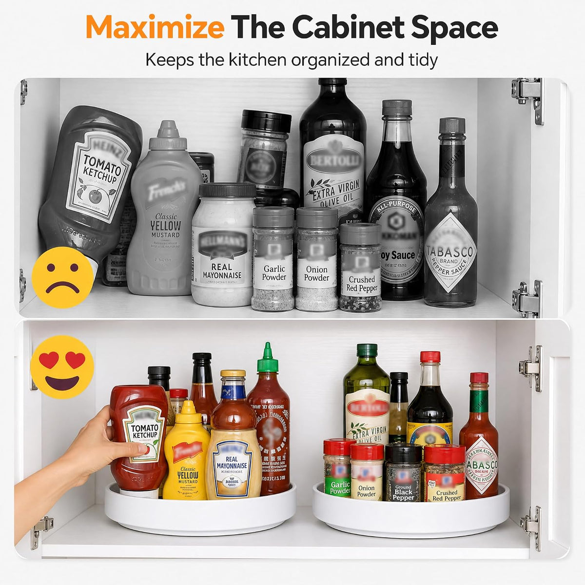 11.8" Lazy Susan for Refrigerator, Lazy Susan Spice Rack | 360° Rotating, Non-Slip Base, 2in Raised Edge, for Kitchen, Pantry & Refrigerator