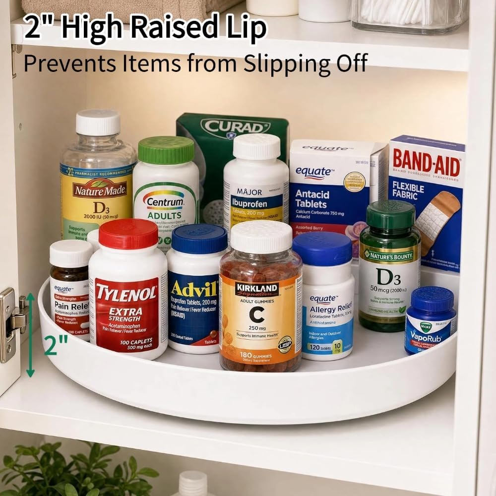 11.8" Lazy Susan for Refrigerator, Lazy Susan Spice Rack | 360° Rotating, Non-Slip Base, 2in Raised Edge, for Kitchen, Pantry & Refrigerator