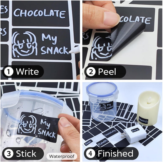 170Pcs Black Removable Labels for Jars with 2 Liquid Chalk Marker