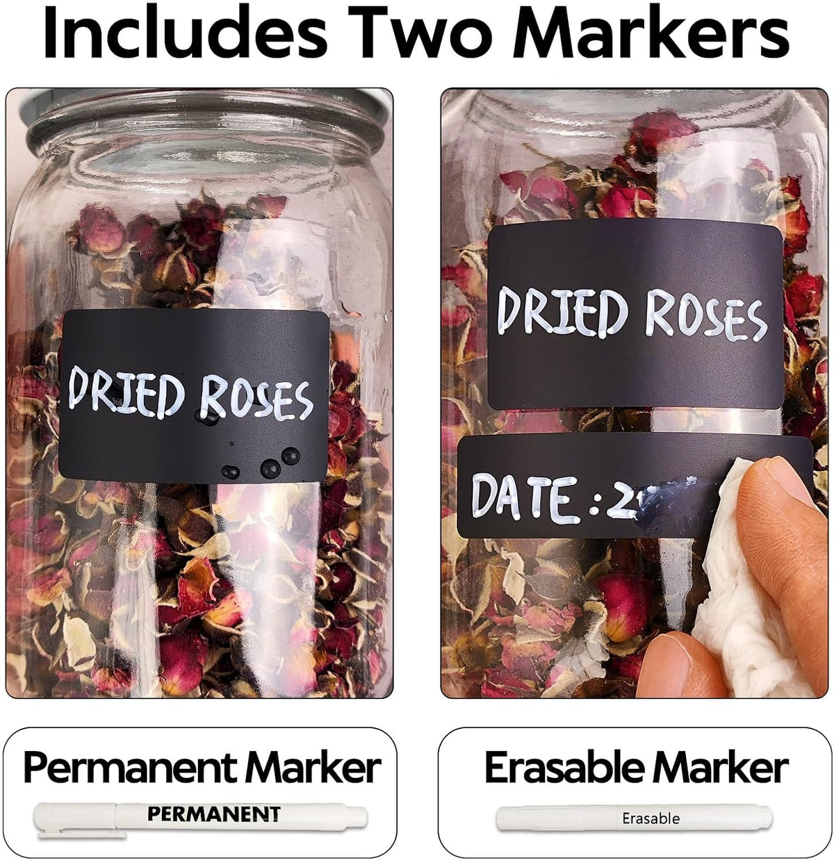 170Pcs Black Removable Labels for Jars with 2 Liquid Chalk Marker