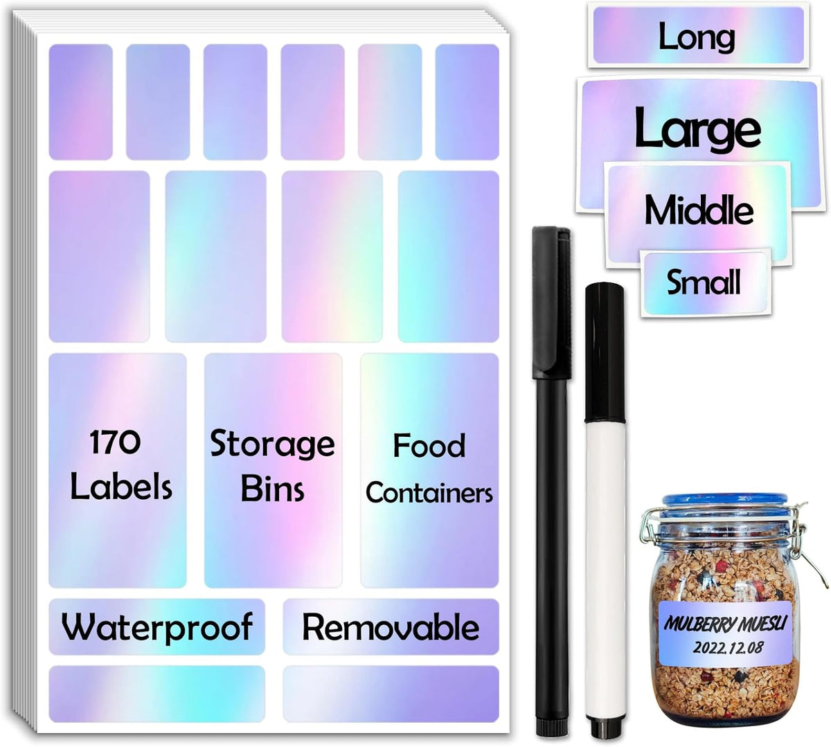 170Pcs Black Removable Labels for Jars with 2 Liquid Chalk Marker