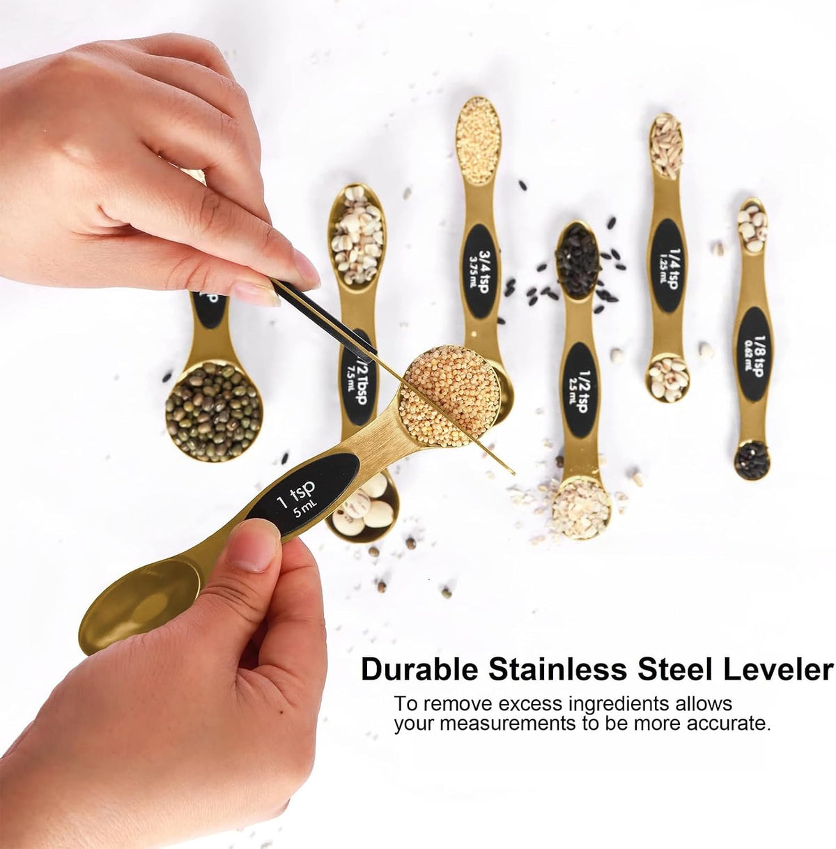 Magnetic Measuring Spoons Set Stainless Steel with Leveler, Stackable Metal Tablespoon Measure Spoon for Baking, Measuring Cups and Spoon Set Kitchen Gadgets Apartment Essentials Fits