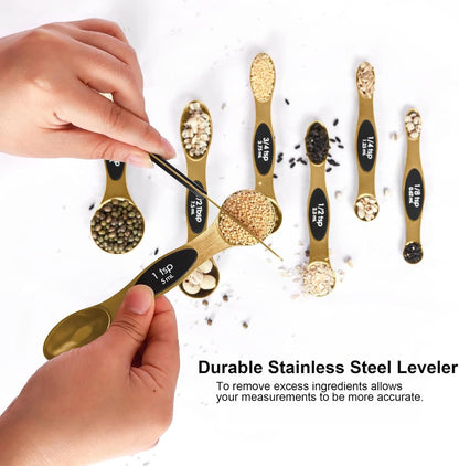 Magnetic Measuring Spoons Set Stainless Steel with Leveler, Stackable Metal Tablespoon Measure Spoon for Baking, Measuring Cups and Spoon Set Kitchen Gadgets Apartment Essentials Fits
