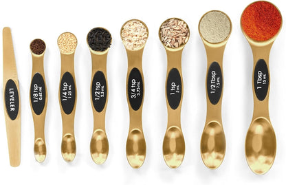 Magnetic Measuring Spoons Set Stainless Steel with Leveler, Stackable Metal Tablespoon Measure Spoon for Baking, Measuring Cups and Spoon Set Kitchen Gadgets Apartment Essentials Fits