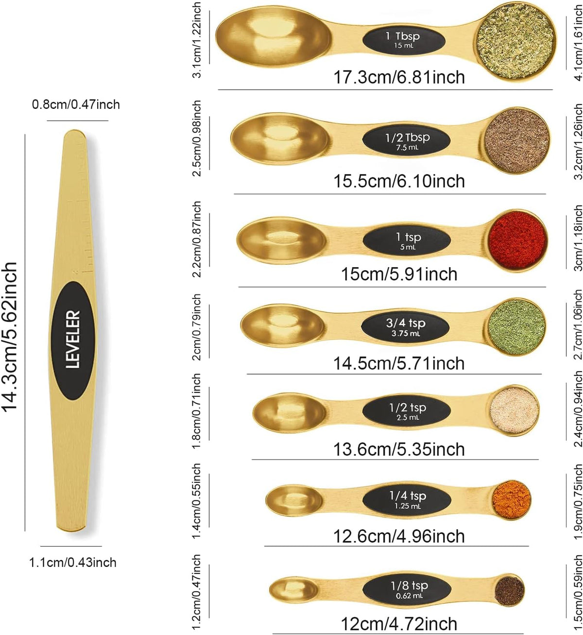 Magnetic Measuring Spoons Set Stainless Steel with Leveler, Stackable Metal Tablespoon Measure Spoon for Baking, Measuring Cups and Spoon Set Kitchen Gadgets Apartment Essentials Fits