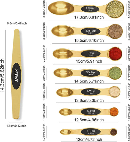 Magnetic Measuring Spoons Set Stainless Steel with Leveler, Stackable Metal Tablespoon Measure Spoon for Baking, Measuring Cups and Spoon Set Kitchen Gadgets Apartment Essentials Fits
