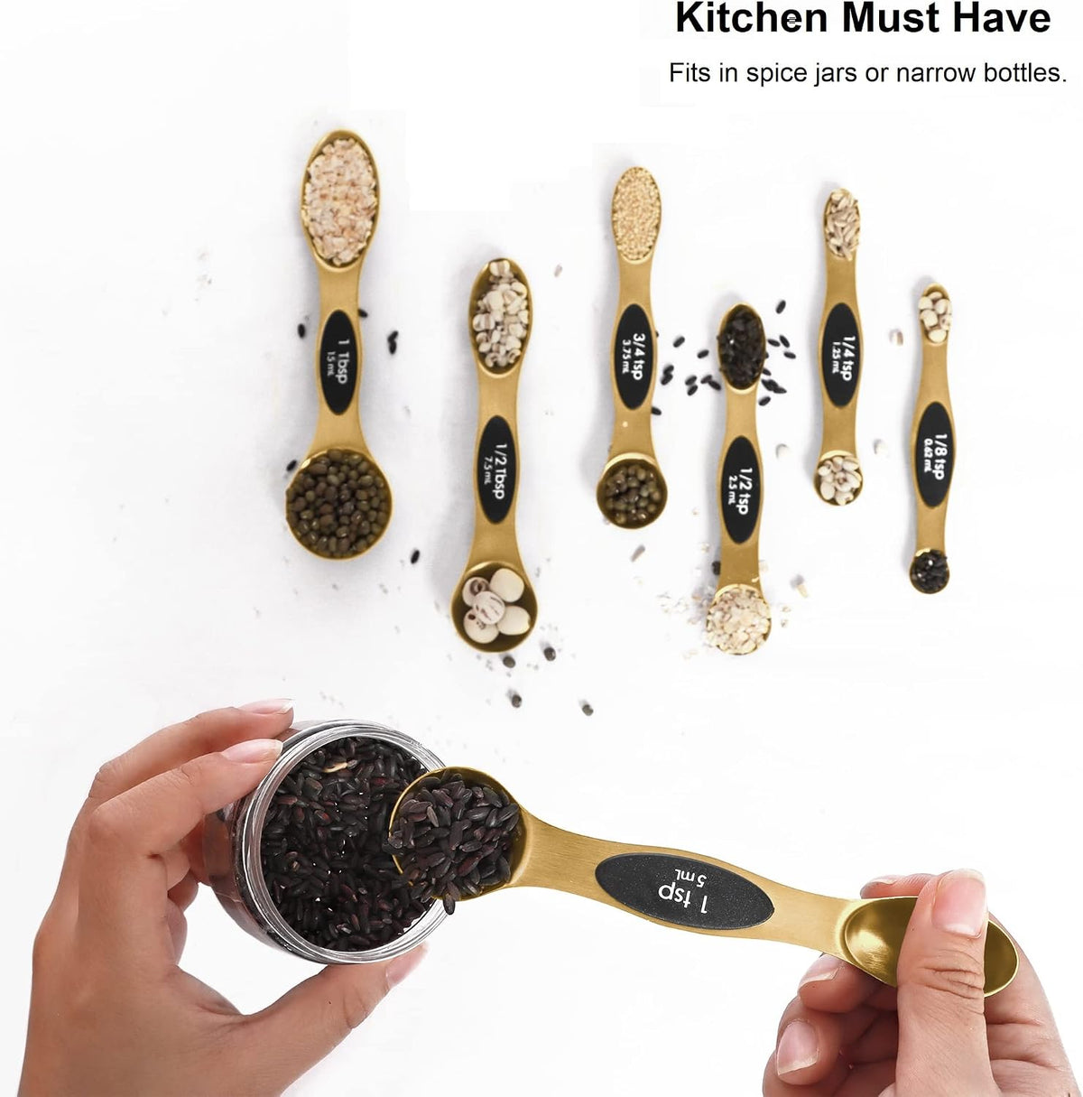 Magnetic Measuring Spoons Set Stainless Steel with Leveler, Stackable Metal Tablespoon Measure Spoon for Baking, Measuring Cups and Spoon Set Kitchen Gadgets Apartment Essentials Fits
