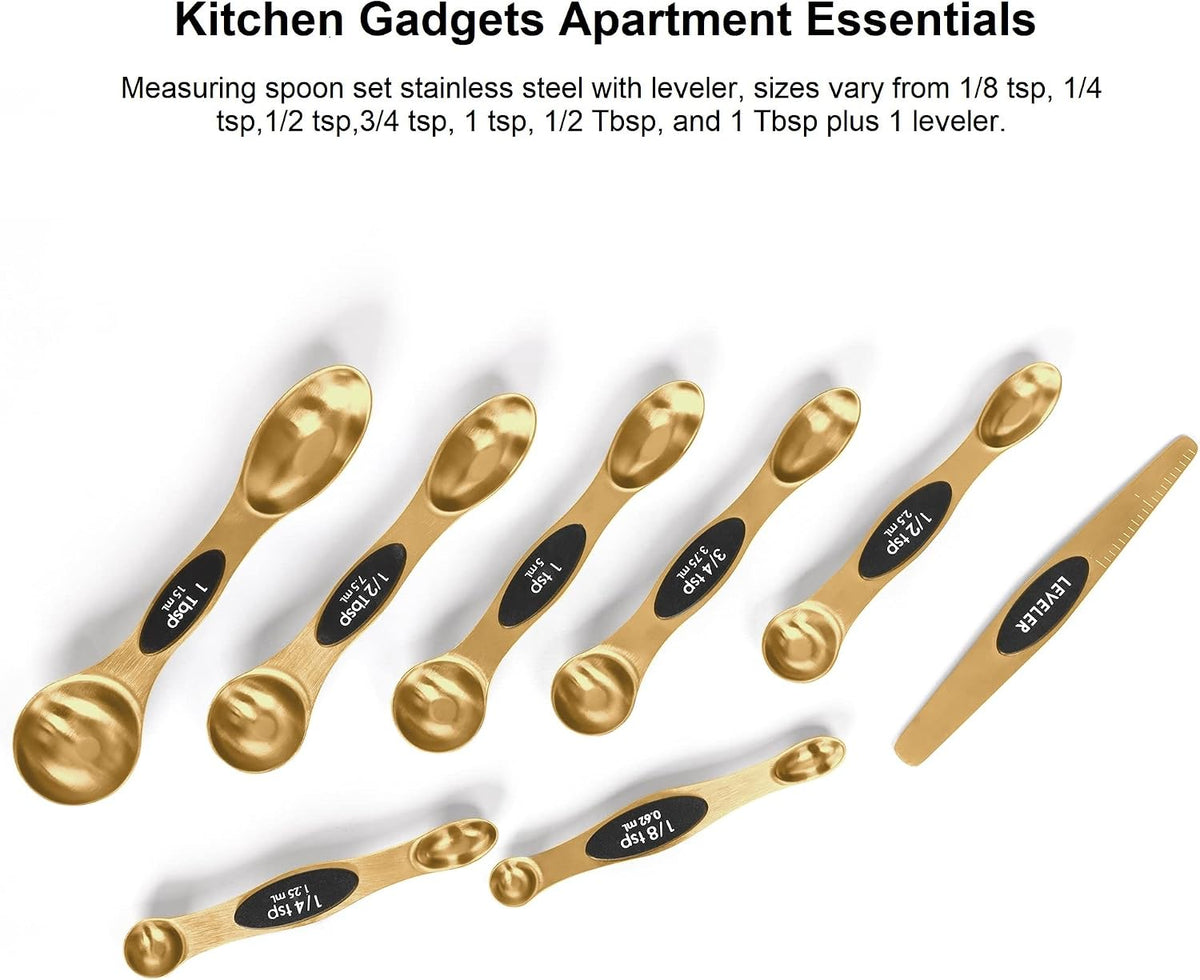 Magnetic Measuring Spoons Set Stainless Steel with Leveler, Stackable Metal Tablespoon Measure Spoon for Baking, Measuring Cups and Spoon Set Kitchen Gadgets Apartment Essentials Fits