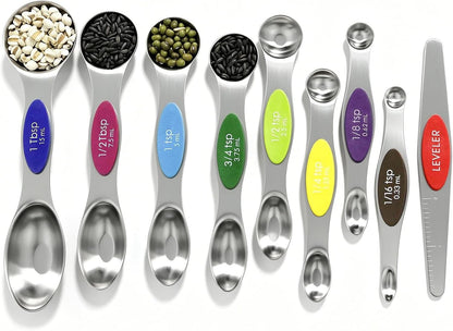 Magnetic Measuring Spoons Set Stainless Steel with Leveler, Stackable Metal Tablespoon Measure Spoon for Baking, Measuring Cups and Spoon Set Kitchen Gadgets Apartment Essentials Fits
