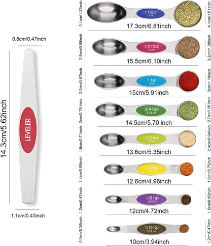 Magnetic Measuring Spoons Set Stainless Steel with Leveler, Stackable Metal Tablespoon Measure Spoon for Baking, Measuring Cups and Spoon Set Kitchen Gadgets Apartment Essentials Fits
