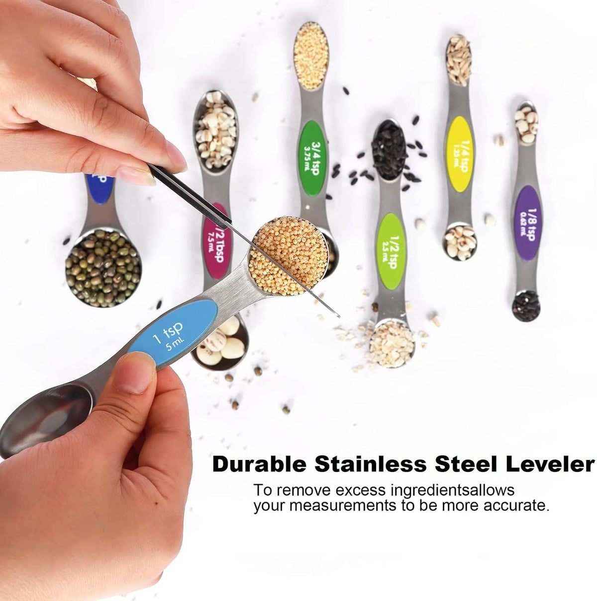 Magnetic Measuring Spoons Set Stainless Steel with Leveler, Stackable Metal Tablespoon Measure Spoon for Baking, Measuring Cups and Spoon Set Kitchen Gadgets Apartment Essentials Fits