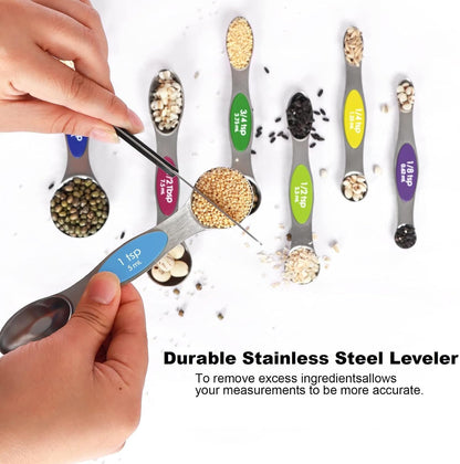 Magnetic Measuring Spoons Set Stainless Steel with Leveler, Stackable Metal Tablespoon Measure Spoon for Baking, Measuring Cups and Spoon Set Kitchen Gadgets Apartment Essentials Fits