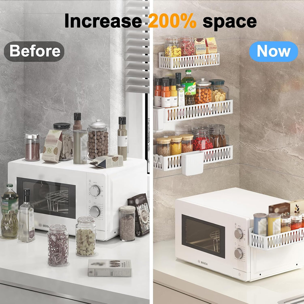 Magnetic Spice Rack for Refrigerator with Hooks, Black | Strong multipurpose magnetic shelf for kitchen & bathroom organization. Includes 4 removable hooks for hanging items.