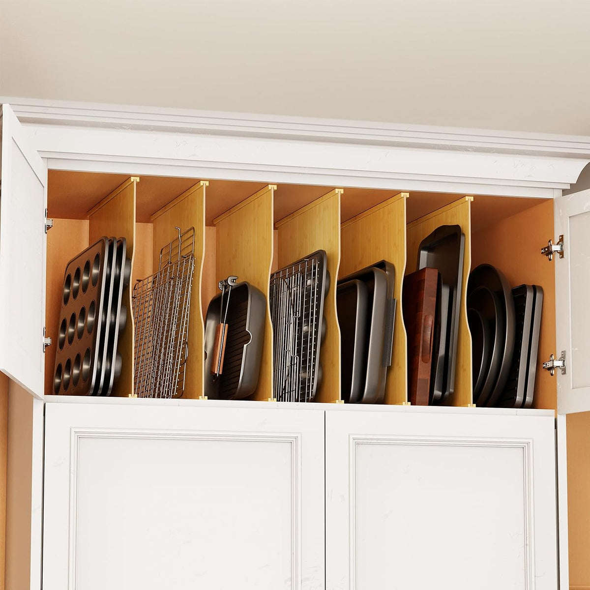 Tray Dividers for Cabinets, Pressboard Kitchen Cookie Baking Sheet Organizer for Cabinet, Vertical Pan and Trays Organizers for Pantry Storage