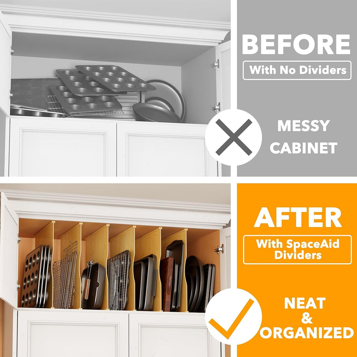 Tray Dividers for Cabinets, Pressboard Kitchen Cookie Baking Sheet Organizer for Cabinet, Vertical Pan and Trays Organizers for Pantry Storage