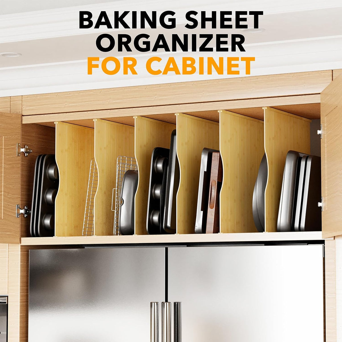 Tray Dividers for Cabinets, Pressboard Kitchen Cookie Baking Sheet Organizer for Cabinet, Vertical Pan and Trays Organizers for Pantry Storage