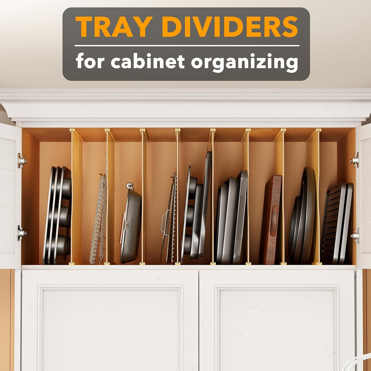 Tray Dividers for Cabinets, Pressboard Kitchen Cookie Baking Sheet Organizer for Cabinet, Vertical Pan and Trays Organizers for Pantry Storage