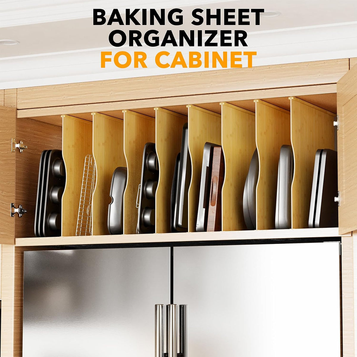 Tray Dividers for Cabinets, Pressboard Kitchen Cookie Baking Sheet Organizer for Cabinet, Vertical Pan and Trays Organizers for Pantry Storage