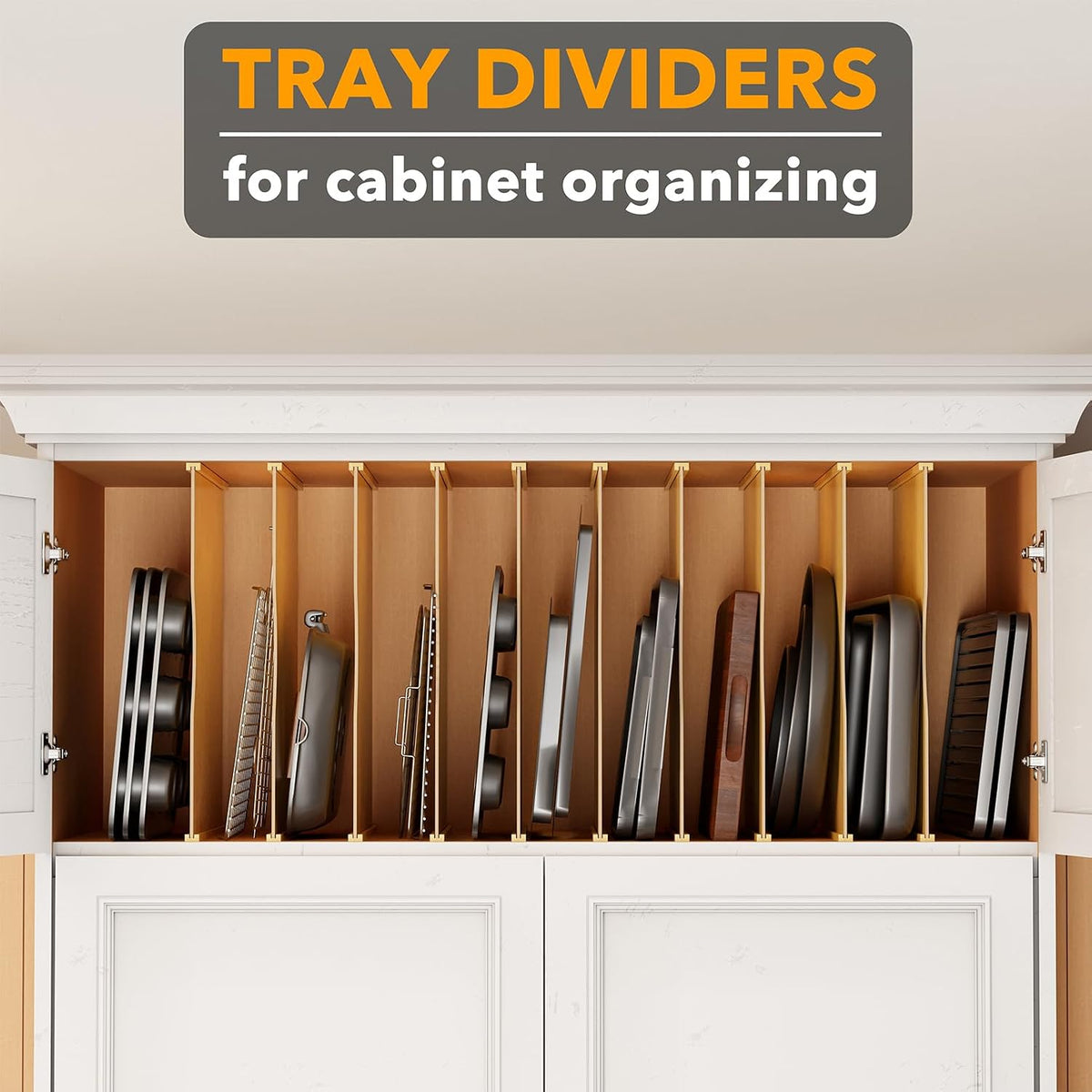 Tray Dividers for Cabinets, Pressboard Kitchen Cookie Baking Sheet Organizer for Cabinet, Vertical Pan and Trays Organizers for Pantry Storage