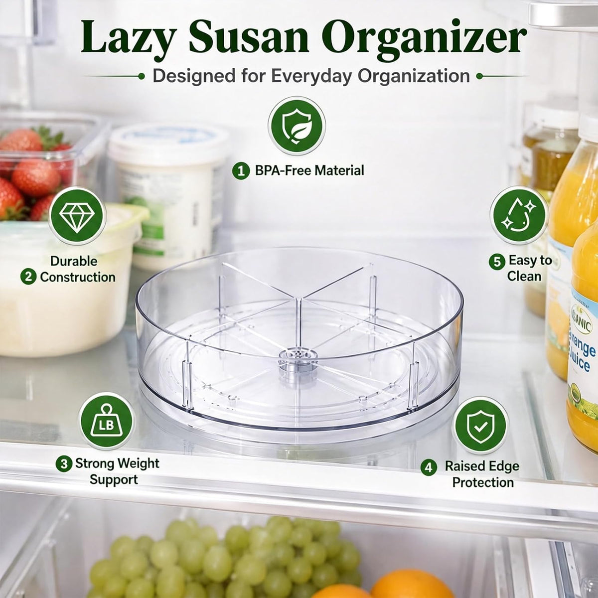 Lazy Susan Organizer, 10.5 Inch Turntable Organizer with Non-Skid Base, Lazy Susan Organizer for Cabinet, Kitchen Countertop, Pantry, Refrigerator and Bathroom Storage (11.5)