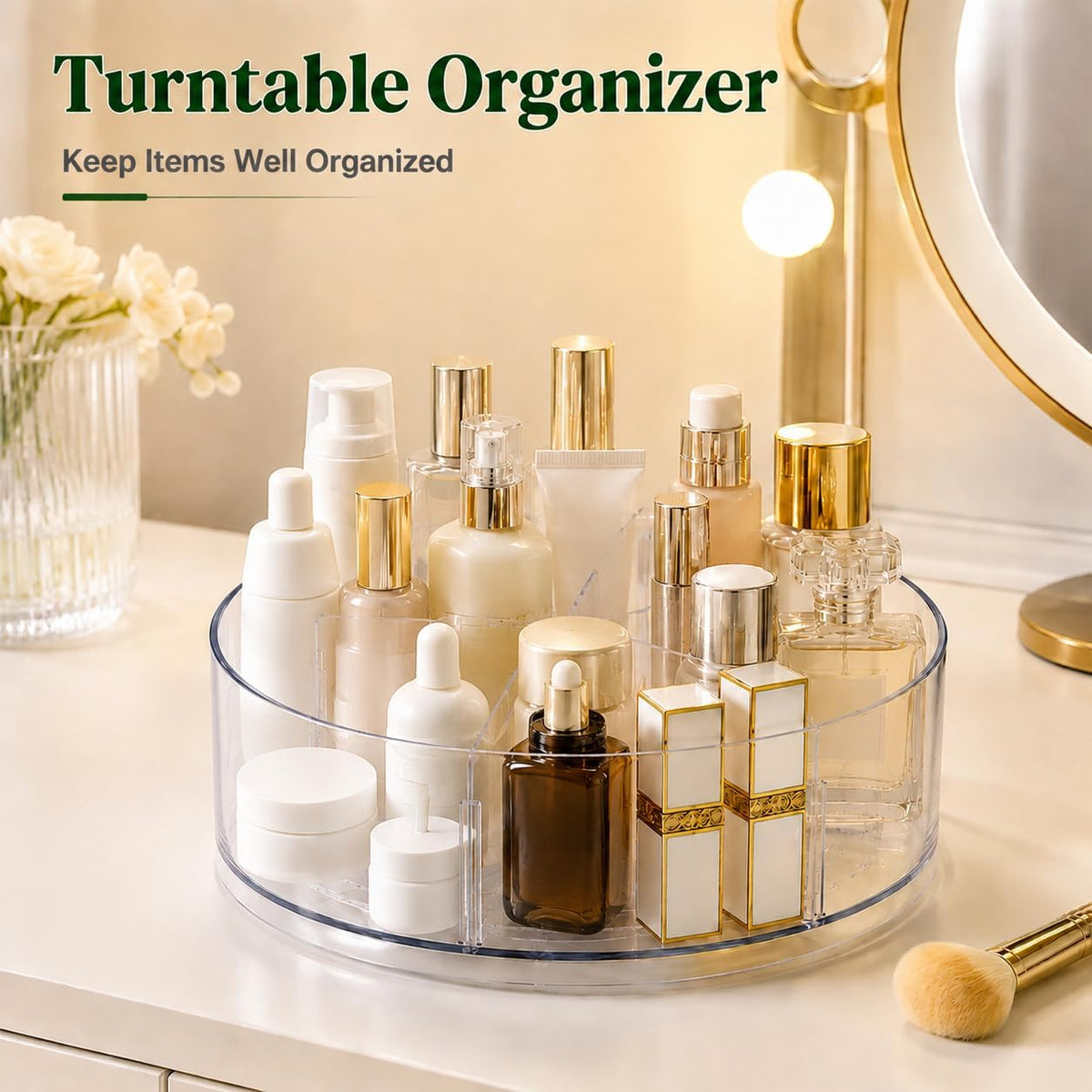 Lazy Susan Organizer, 10.5 Inch Turntable Organizer with Non-Skid Base, Lazy Susan Organizer for Cabinet, Kitchen Countertop, Pantry, Refrigerator and Bathroom Storage (11.5)