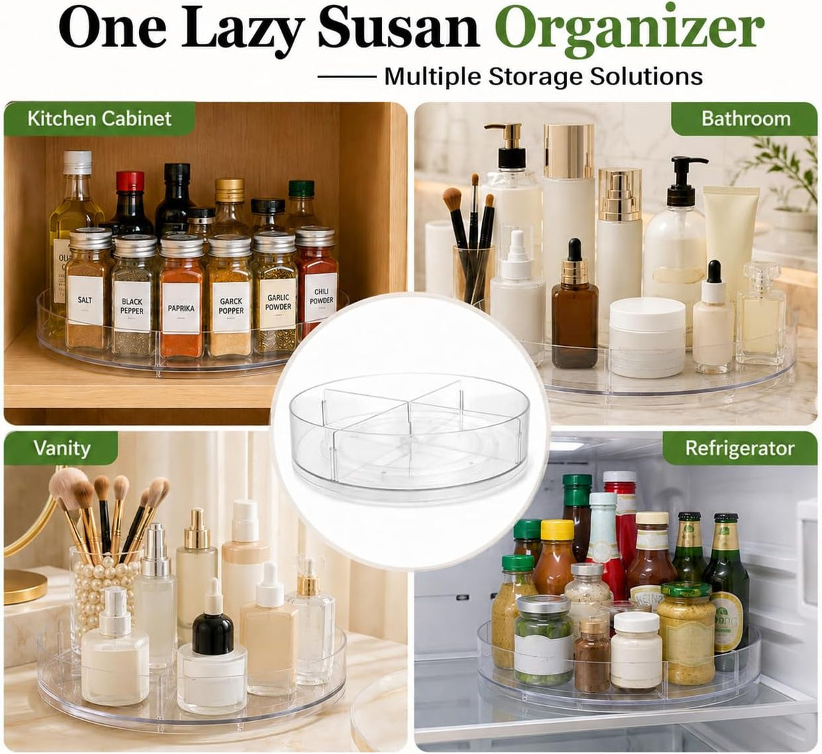 Lazy Susan Organizer, 10.5 Inch Turntable Organizer with Non-Skid Base, Lazy Susan Organizer for Cabinet, Kitchen Countertop, Pantry, Refrigerator and Bathroom Storage (11.5)