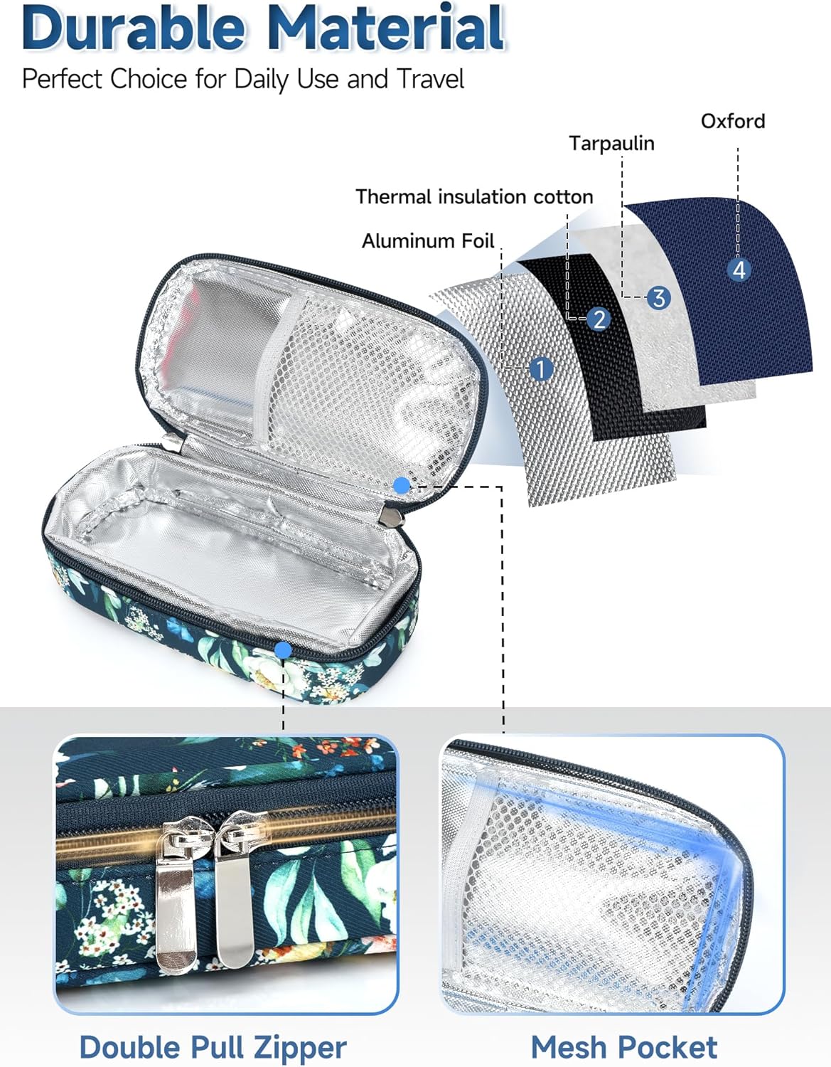 Insulin Vials Cooler Travel Case - TSA Approved Diabetic Med & peptide Vial Cooling Bag with Protective Ice Brick, Refrigerated Diabetes Supplies Organizer, Small Bottle Carrying Storage