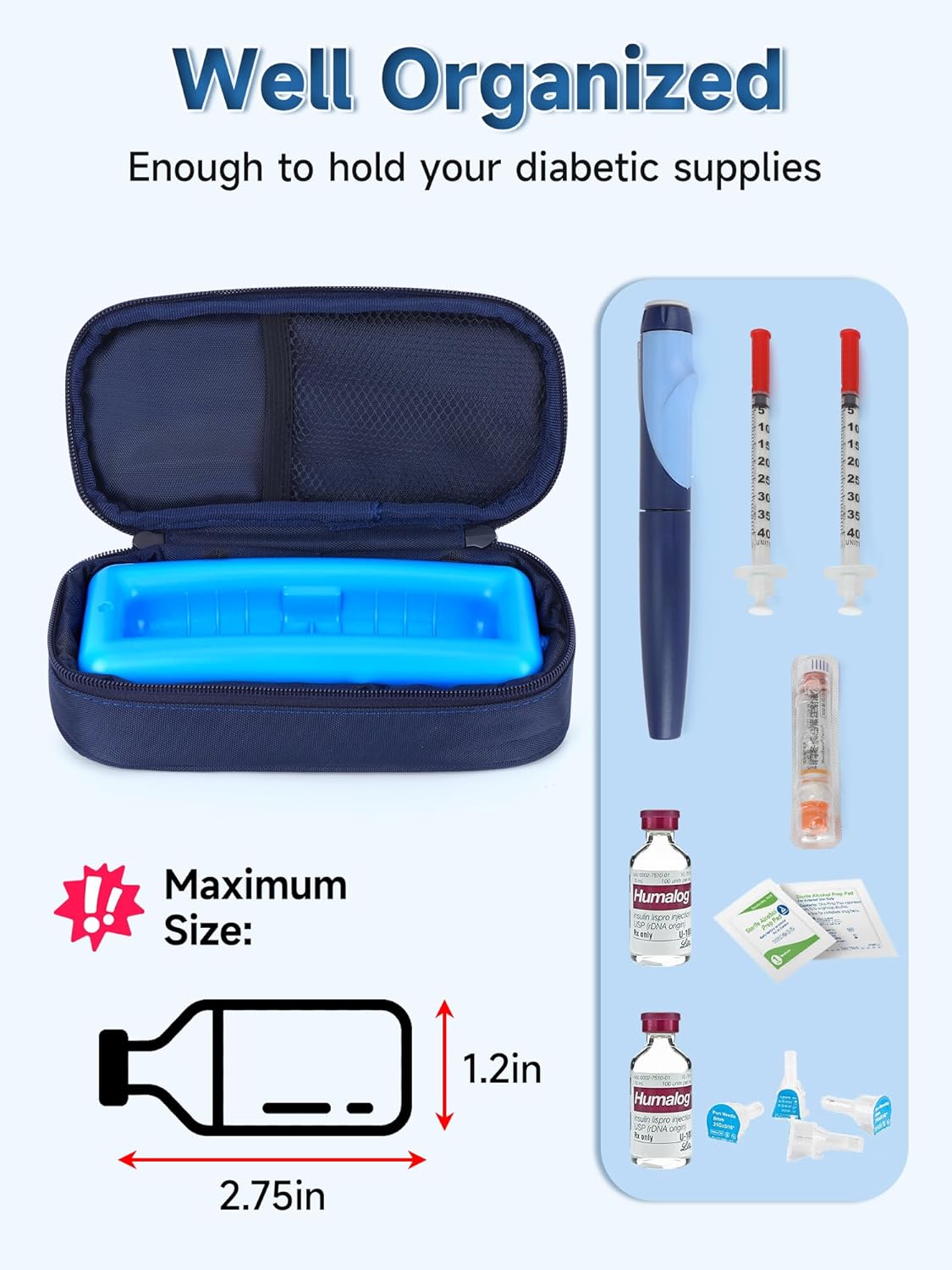Insulin Vials Cooler Travel Case - TSA Approved Diabetic Med & peptide Vial Cooling Bag with Protective Ice Brick, Refrigerated Diabetes Supplies Organizer, Small Bottle Carrying Storage