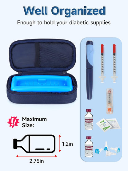 Insulin Vials Cooler Travel Case - TSA Approved Diabetic Med & peptide Vial Cooling Bag with Protective Ice Brick, Refrigerated Diabetes Supplies Organizer, Small Bottle Carrying Storage