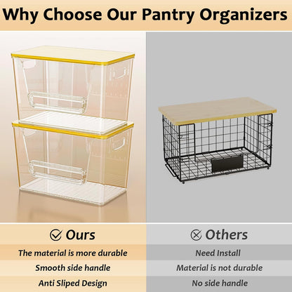2 Set Pantry Organizers and Storage, Trash Bag Holder Under Sink Organizer for 4-13 Gal Bags, Trash Bag Dispenser with Bamboo Top for Onion, Potato, Garlic, Clear (11-7/32"L*7" W*7-1/8"H)