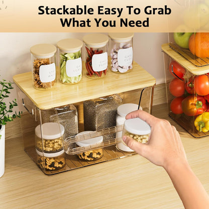 2 Set Pantry Organizers and Storage, Trash Bag Holder Under Sink Organizer for 4-13 Gal Bags, Trash Bag Dispenser with Bamboo Top for Onion, Potato, Garlic, Clear (11-7/32"L*7" W*7-1/8"H)
