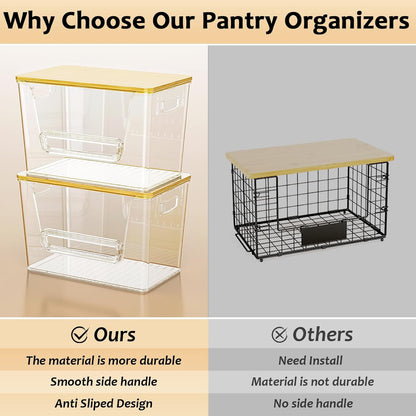 2 Set Pantry Organizers and Storage, Trash Bag Holder Under Sink Organizer for 4-13 Gal Bags, Trash Bag Dispenser with Bamboo Top for Onion, Potato, Garlic, Clear (11-7/32"L*7" W*7-1/8"H)