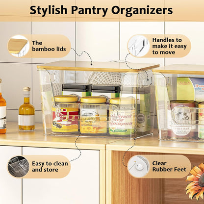 2 Set Pantry Organizers and Storage, Trash Bag Holder Under Sink Organizer for 4-13 Gal Bags, Trash Bag Dispenser with Bamboo Top for Onion, Potato, Garlic, Clear (11-7/32"L*7" W*7-1/8"H)