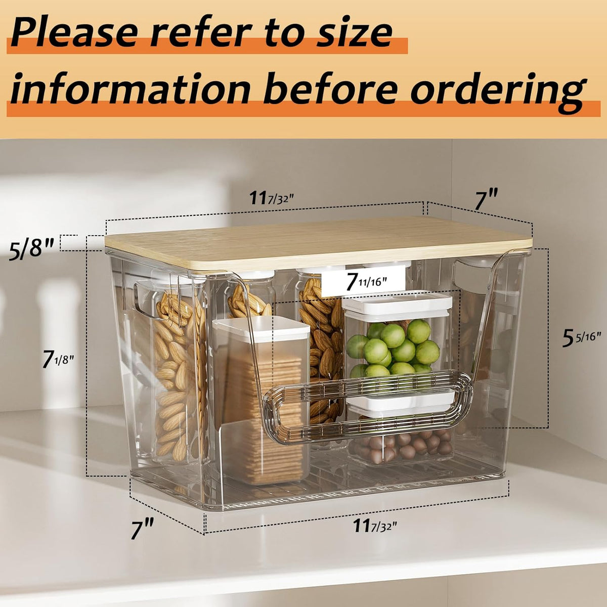 2 Set Pantry Organizers and Storage, Trash Bag Holder Under Sink Organizer for 4-13 Gal Bags, Trash Bag Dispenser with Bamboo Top for Onion, Potato, Garlic, Clear (11-7/32"L*7" W*7-1/8"H)