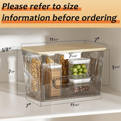 2 Set Pantry Organizers and Storage, Trash Bag Holder Under Sink Organizer for 4-13 Gal Bags, Trash Bag Dispenser with Bamboo Top for Onion, Potato, Garlic, Clear (11-7/32"L*7" W*7-1/8"H)