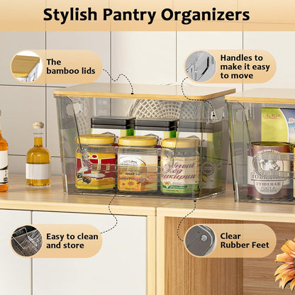 2 Set Pantry Organizers and Storage, Trash Bag Holder Under Sink Organizer for 4-13 Gal Bags, Trash Bag Dispenser with Bamboo Top for Onion, Potato, Garlic, Clear (11-7/32"L*7" W*7-1/8"H)