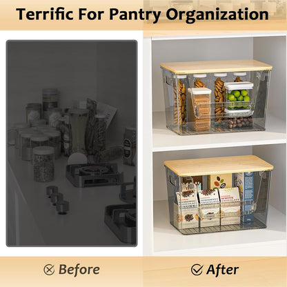 2 Set Pantry Organizers and Storage, Trash Bag Holder Under Sink Organizer for 4-13 Gal Bags, Trash Bag Dispenser with Bamboo Top for Onion, Potato, Garlic, Clear (11-7/32"L*7" W*7-1/8"H)