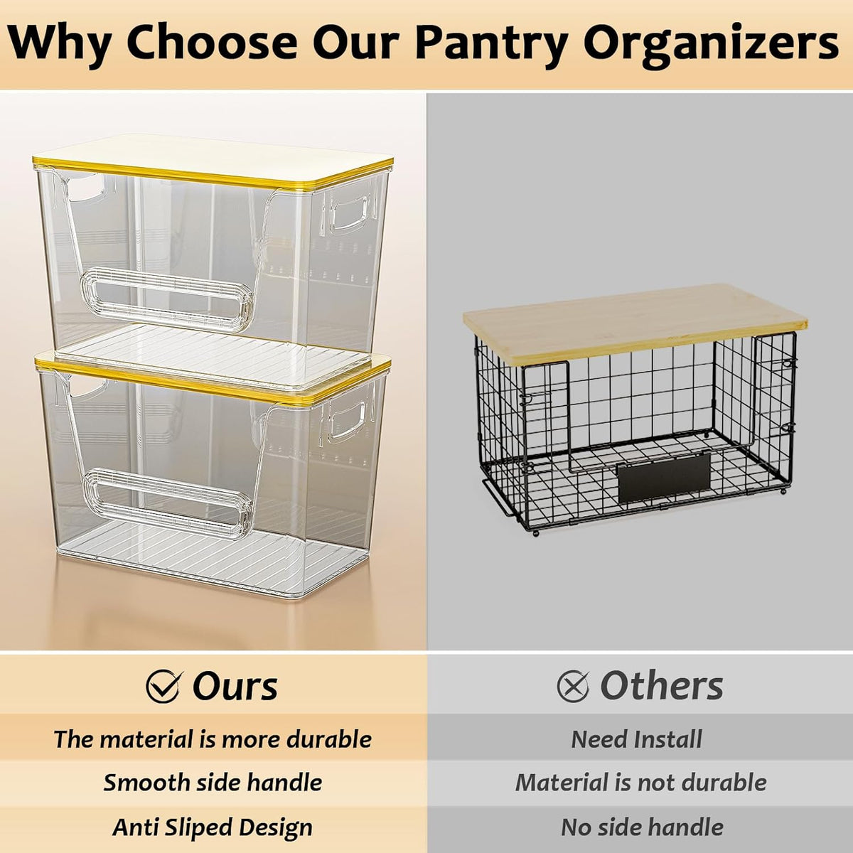 2 Set Pantry Organizers and Storage, Trash Bag Holder Under Sink Organizer for 4-13 Gal Bags, Trash Bag Dispenser with Bamboo Top for Onion, Potato, Garlic, Clear (11-7/32"L*7" W*7-1/8"H)