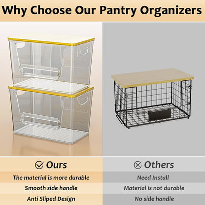 2 Set Pantry Organizers and Storage, Trash Bag Holder Under Sink Organizer for 4-13 Gal Bags, Trash Bag Dispenser with Bamboo Top for Onion, Potato, Garlic, Clear (11-7/32"L*7" W*7-1/8"H)
