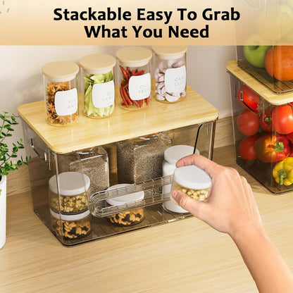 2 Set Pantry Organizers and Storage, Trash Bag Holder Under Sink Organizer for 4-13 Gal Bags, Trash Bag Dispenser with Bamboo Top for Onion, Potato, Garlic, Clear (11-7/32"L*7" W*7-1/8"H)