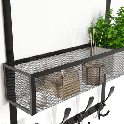 Over The Door Hooks Organizer,Over Door Hanger Towel Rack Mesh Basket with 12 Hooks,Back of Door Storage Organizer for Bedroom,Bathroom,Kitchen,Office(Black)