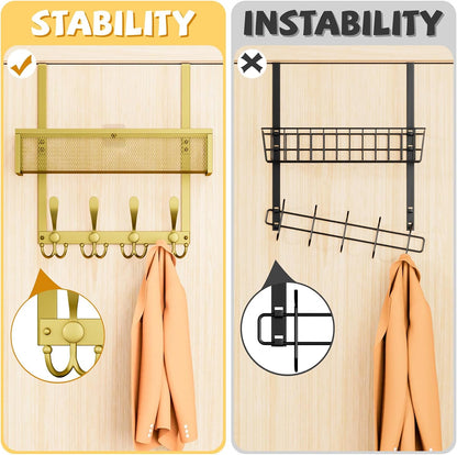 Over The Door Hooks Organizer,Over Door Hanger Towel Rack Mesh Basket with 12 Hooks,Back of Door Storage Organizer for Bedroom,Bathroom,Kitchen,Office(Black)