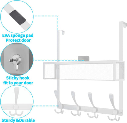 Over The Door Hooks Organizer,Over Door Hanger Towel Rack Mesh Basket with 12 Hooks,Back of Door Storage Organizer for Bedroom,Bathroom,Kitchen,Office(Black)
