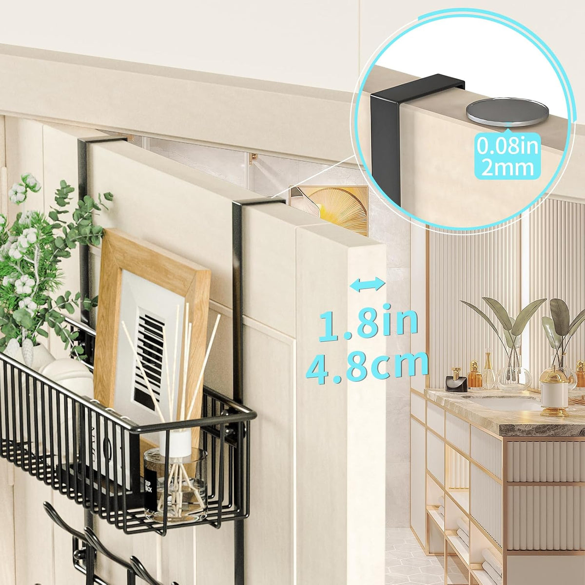 Over The Door Hooks Organizer,Over Door Hanger Towel Rack Mesh Basket with 12 Hooks,Back of Door Storage Organizer for Bedroom,Bathroom,Kitchen,Office(Black)