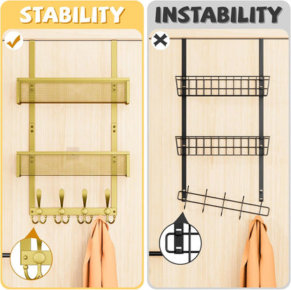 Over The Door Hooks Organizer,Over Door Hanger Towel Rack Mesh Basket with 12 Hooks,Back of Door Storage Organizer for Bedroom,Bathroom,Kitchen,Office(Black)