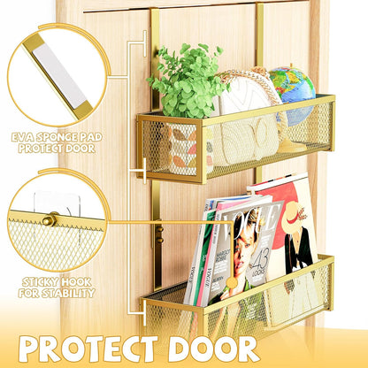 Over The Door Hooks Organizer,Over Door Hanger Towel Rack Mesh Basket with 12 Hooks,Back of Door Storage Organizer for Bedroom,Bathroom,Kitchen,Office(Black)