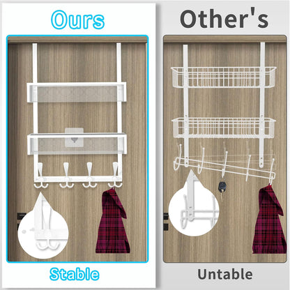 Over The Door Hooks Organizer,Over Door Hanger Towel Rack Mesh Basket with 12 Hooks,Back of Door Storage Organizer for Bedroom,Bathroom,Kitchen,Office(Black)