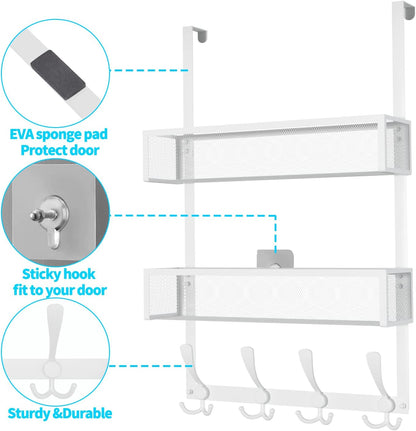 Over The Door Hooks Organizer,Over Door Hanger Towel Rack Mesh Basket with 12 Hooks,Back of Door Storage Organizer for Bedroom,Bathroom,Kitchen,Office(Black)