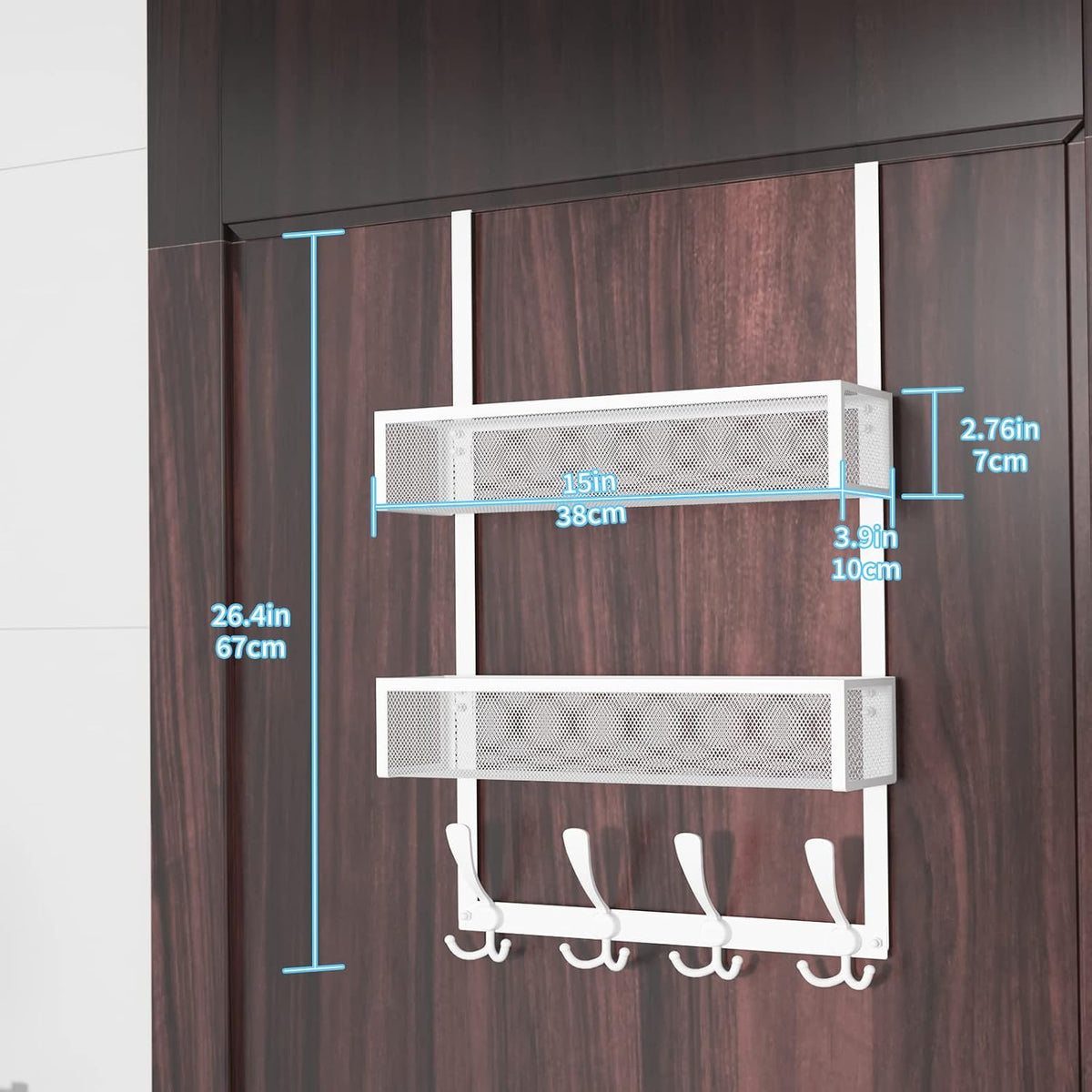 Over The Door Hooks Organizer,Over Door Hanger Towel Rack Mesh Basket with 12 Hooks,Back of Door Storage Organizer for Bedroom,Bathroom,Kitchen,Office(Black)